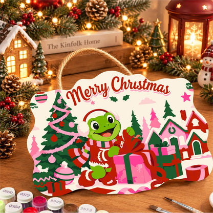 Gift-Wrapping Frog by the Tree paint by numbers hanging sign – image 8
