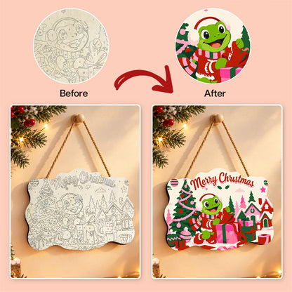 Gift-Wrapping Frog by the Tree paint by numbers hanging sign – image 10