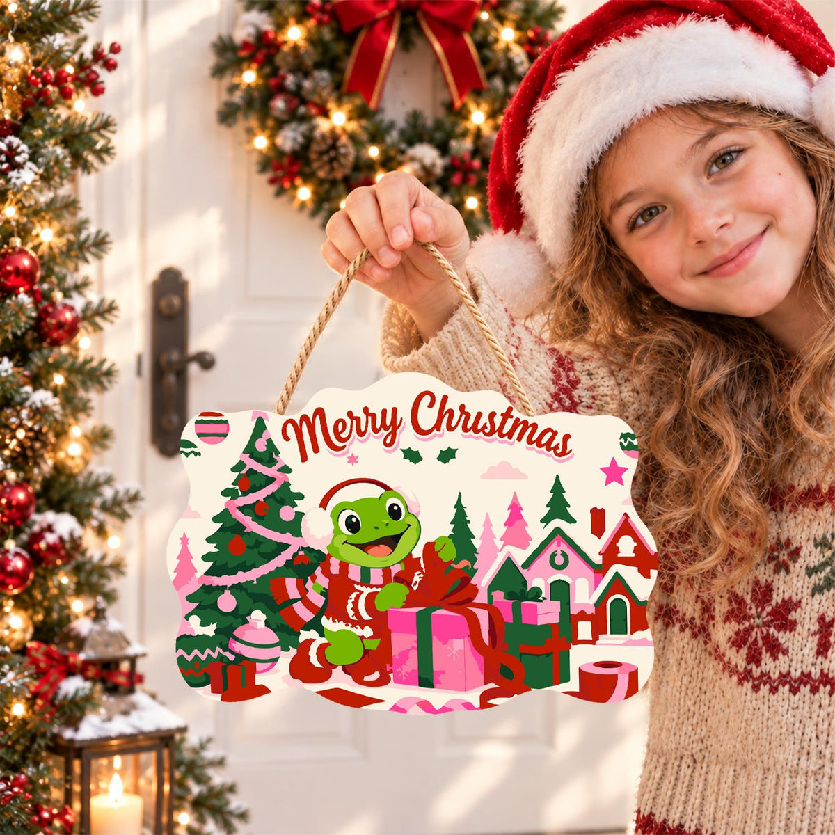 Gift-Wrapping Frog by the Tree paint by numbers hanging sign – image 13