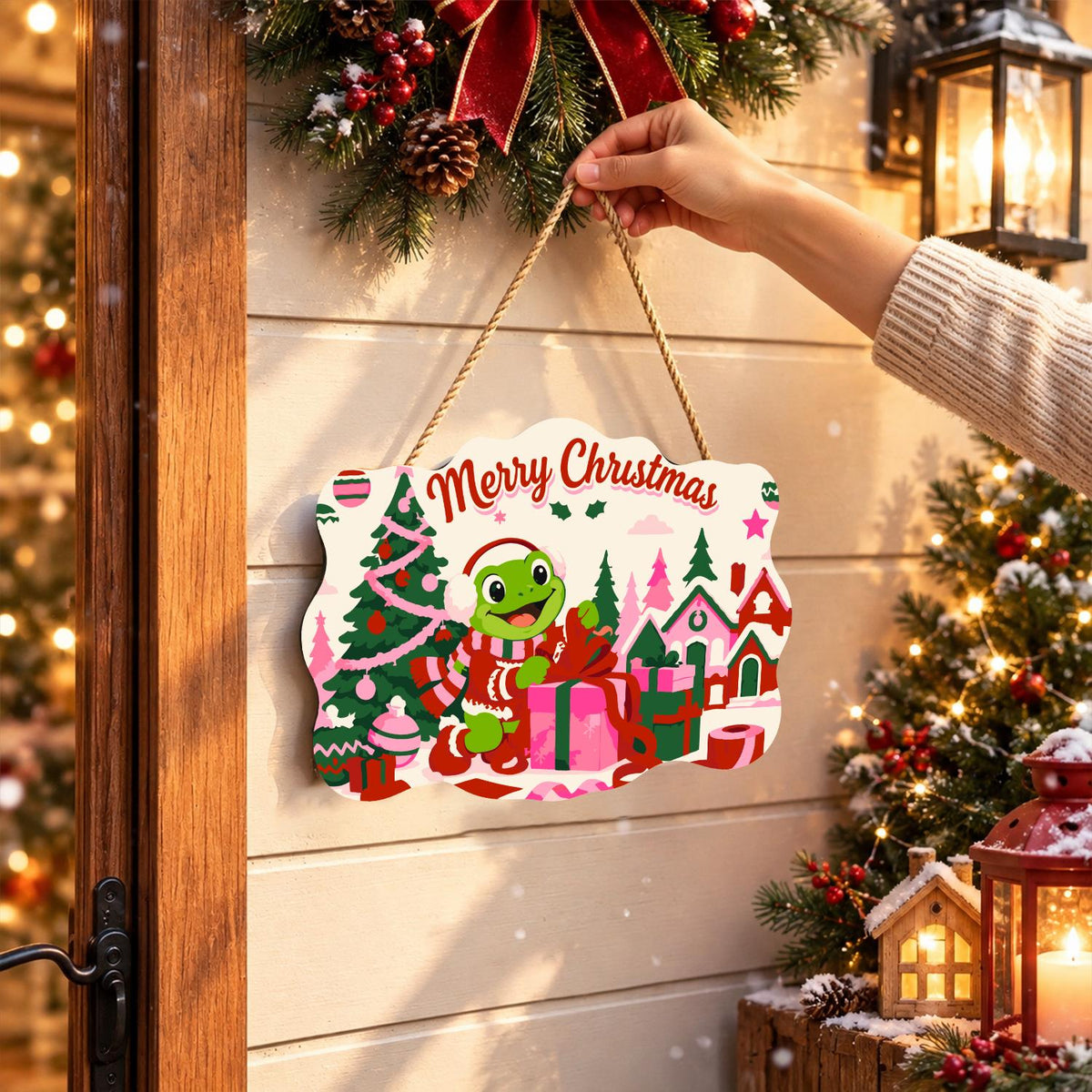 Gift-Wrapping Frog by the Tree paint by numbers hanging sign – image 14