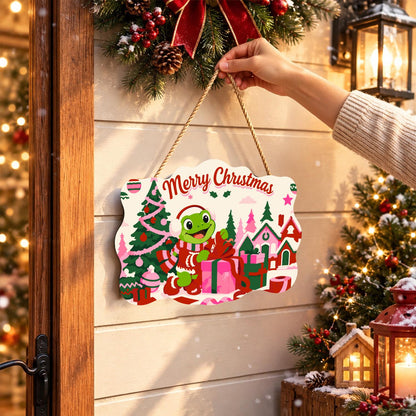 Gift-Wrapping Frog by the Tree paint by numbers hanging sign – image 14