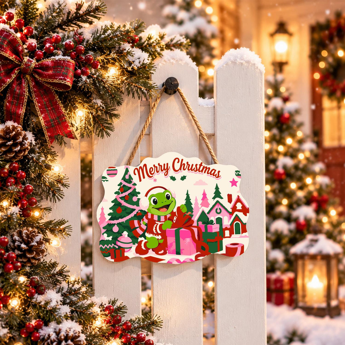 Gift-Wrapping Frog by the Tree paint by numbers hanging sign – image 15