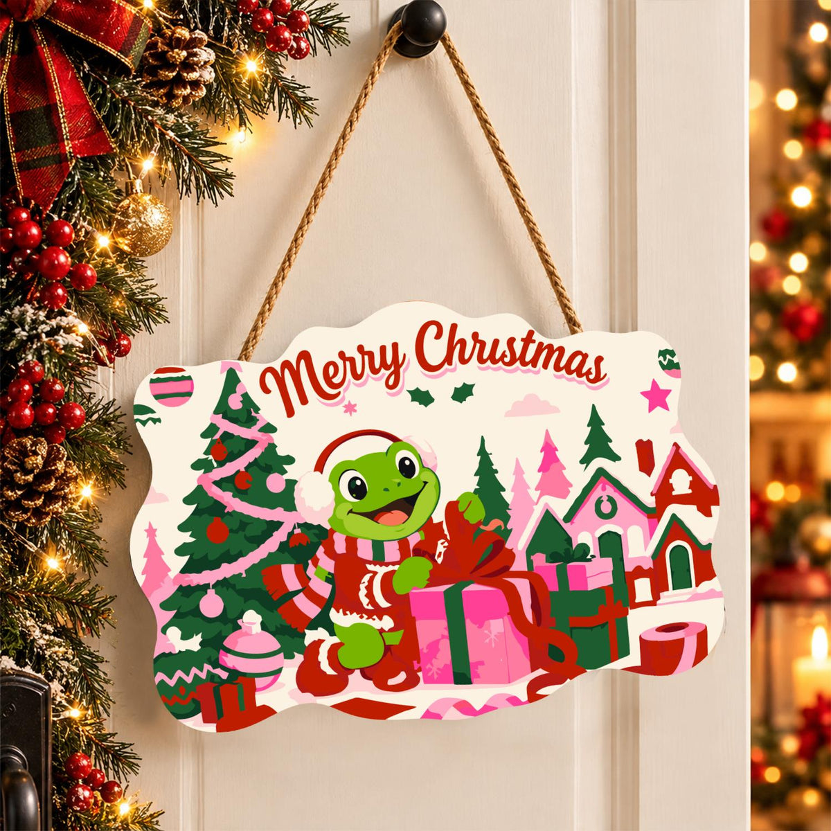 Gift-Wrapping Frog by the Tree paint by numbers hanging sign – image 16