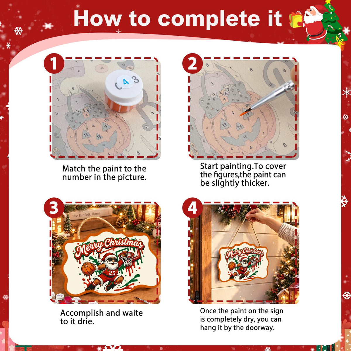 Slam Dunk Santa paint by numbers hanging sign – image 6