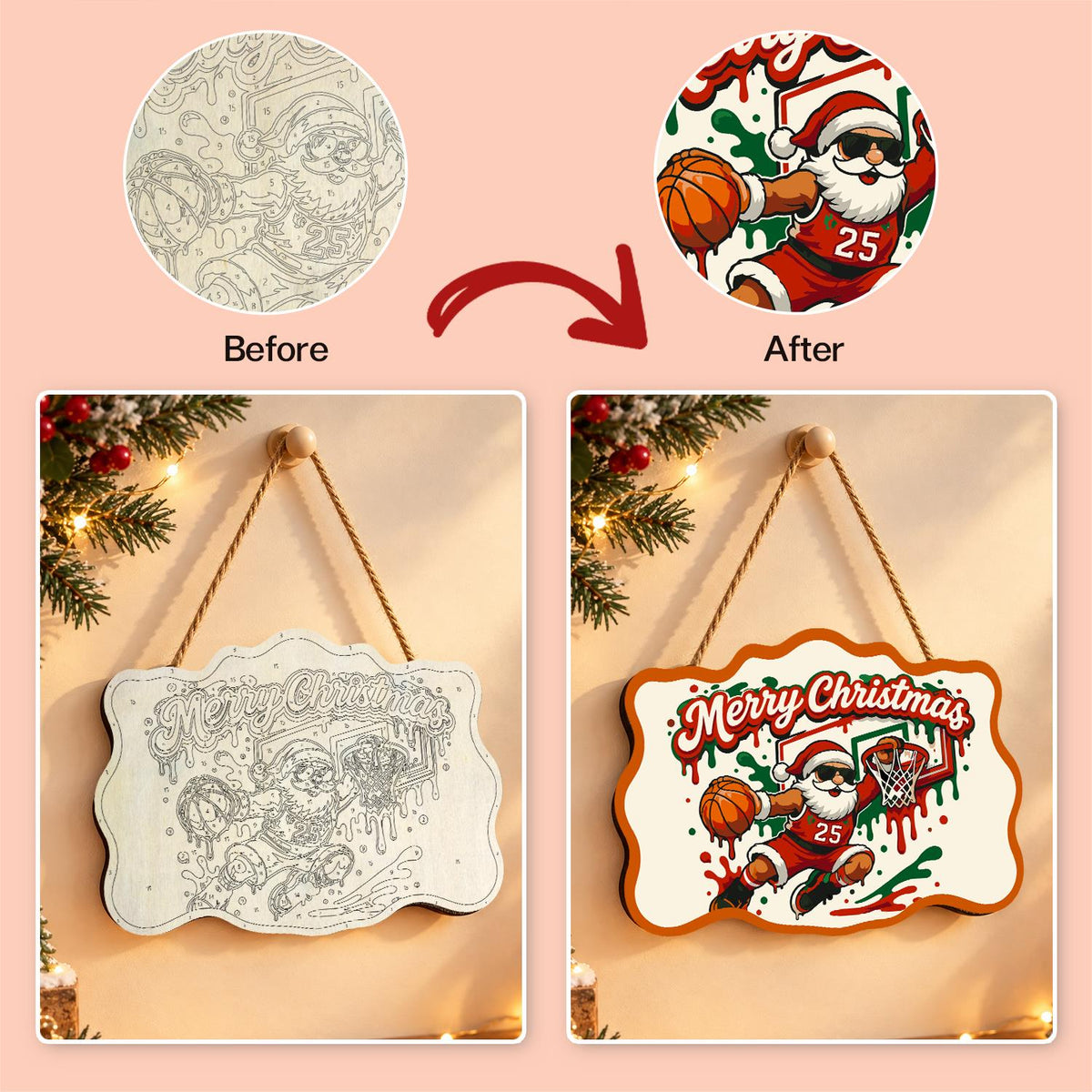 Slam Dunk Santa paint by numbers hanging sign – image 10