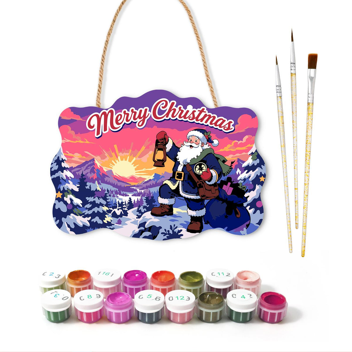 Lantern-Bearing Mountain Santa paint by numbers hanging sign – image 2