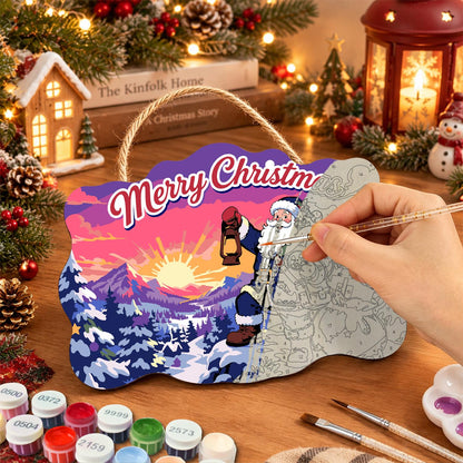 Lantern-Bearing Mountain Santa paint by numbers hanging sign – image 7