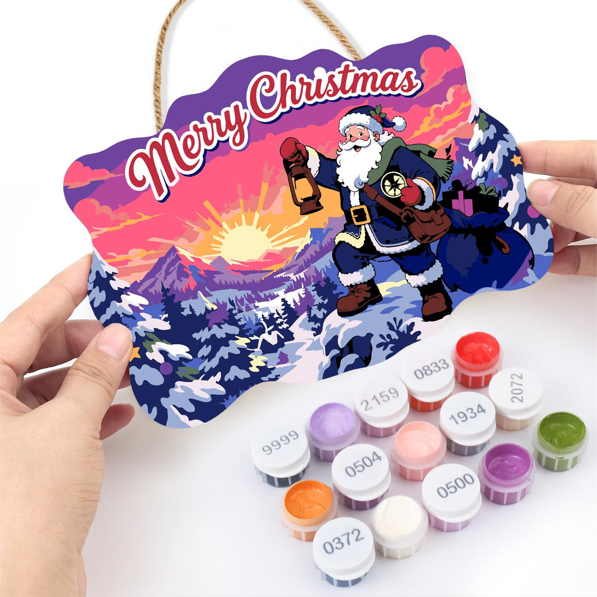 Lantern-Bearing Mountain Santa paint by numbers hanging sign – image 9