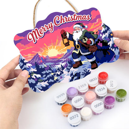 Lantern-Bearing Mountain Santa paint by numbers hanging sign – image 9