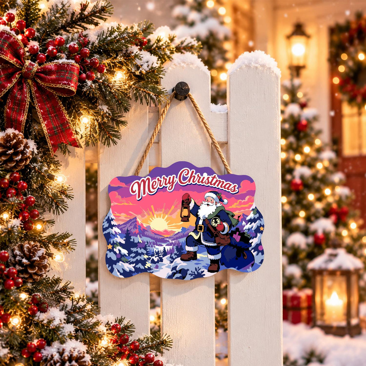 Lantern-Bearing Mountain Santa paint by numbers hanging sign – image 15