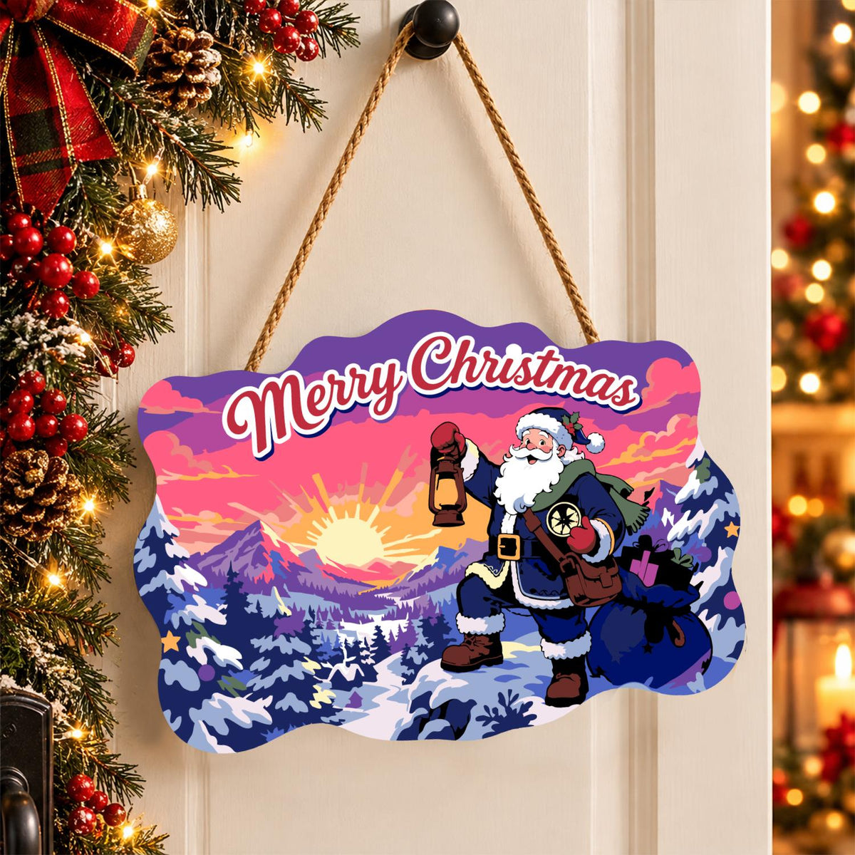 Lantern-Bearing Mountain Santa paint by numbers hanging sign – image 16