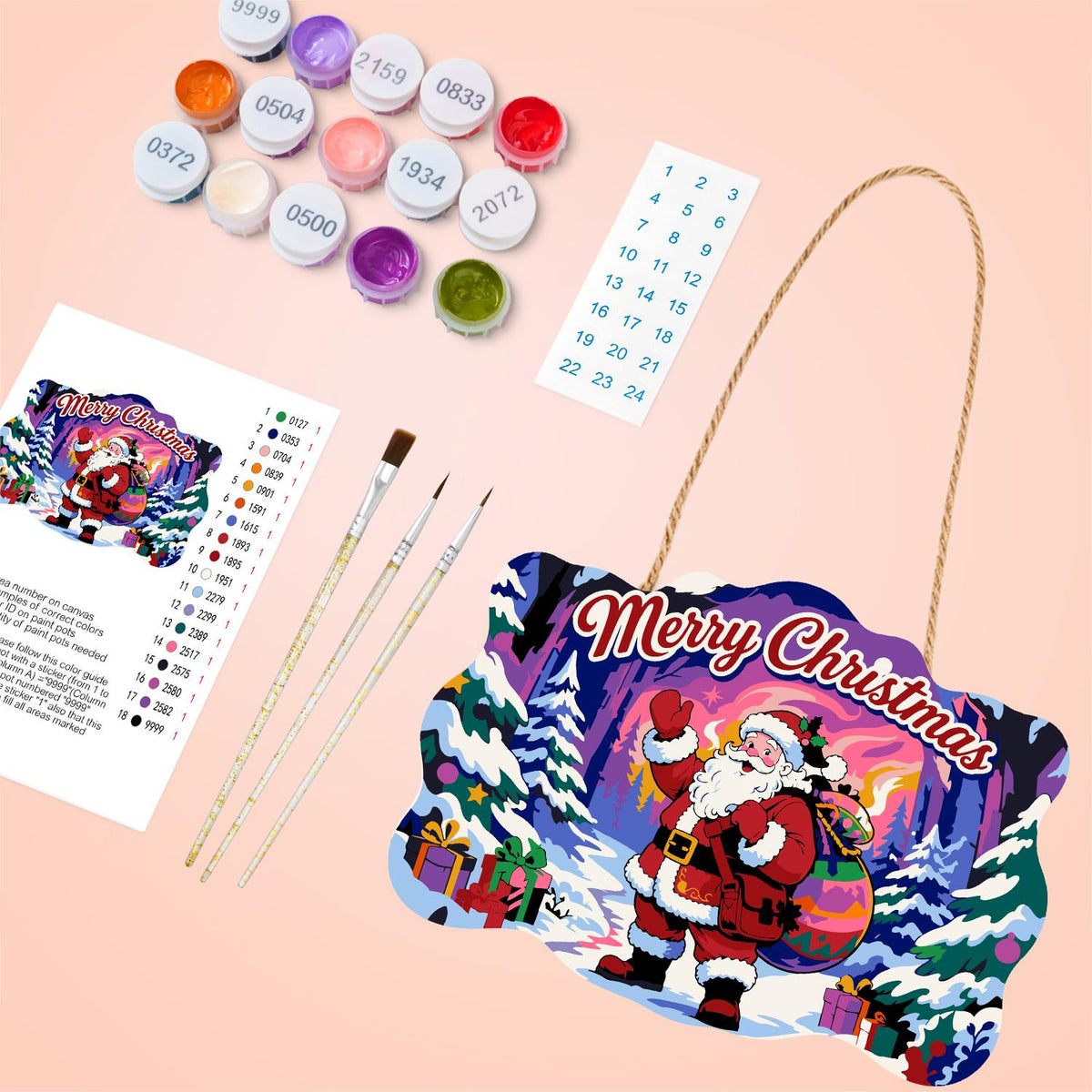 Waving Santa in the Aurora Forest paint by numbers hanging sign – image 4