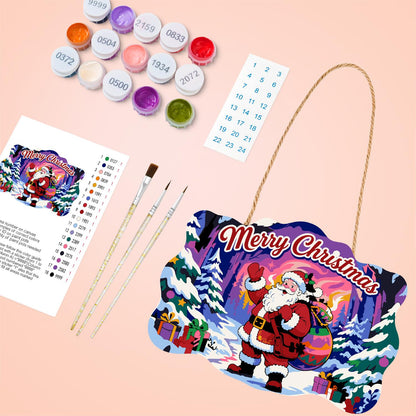 Waving Santa in the Aurora Forest paint by numbers hanging sign – image 4