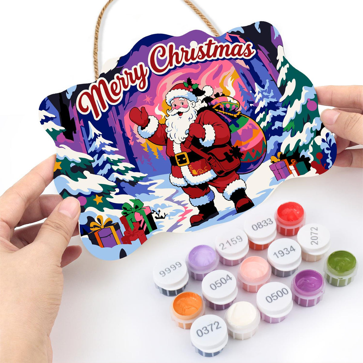 Waving Santa in the Aurora Forest paint by numbers hanging sign – image 9