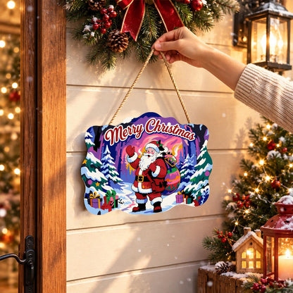 Waving Santa in the Aurora Forest paint by numbers hanging sign – image 14