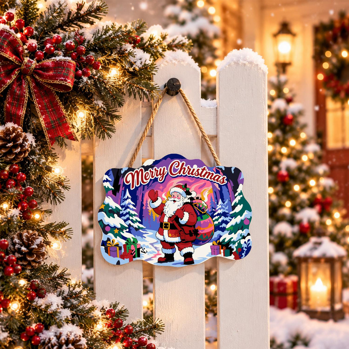 Waving Santa in the Aurora Forest paint by numbers hanging sign – image 15
