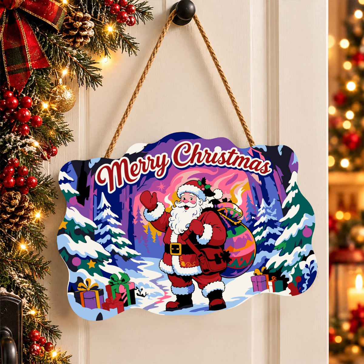 Waving Santa in the Aurora Forest paint by numbers hanging sign – image 16