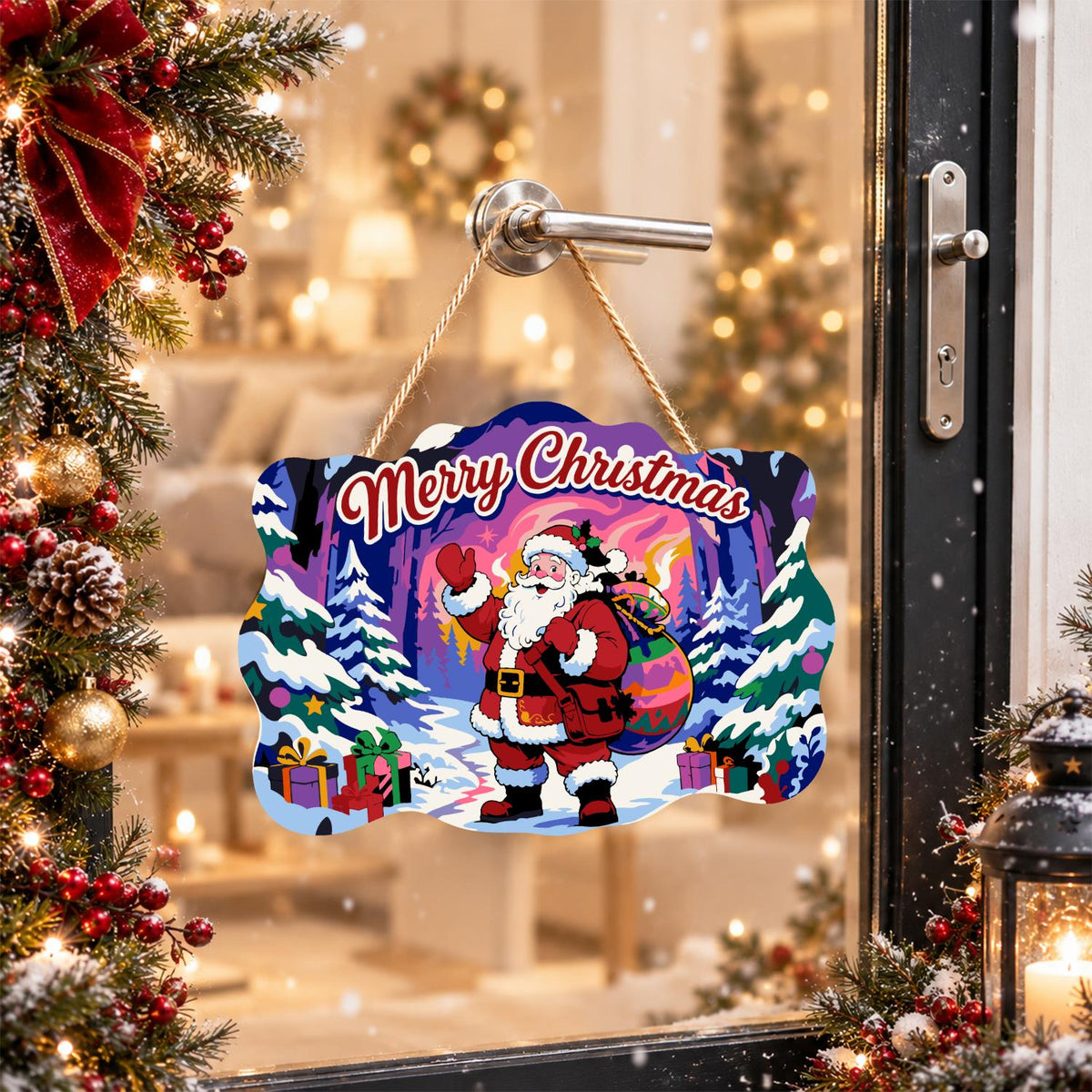 Waving Santa in the Aurora Forest paint by numbers hanging sign – image 17