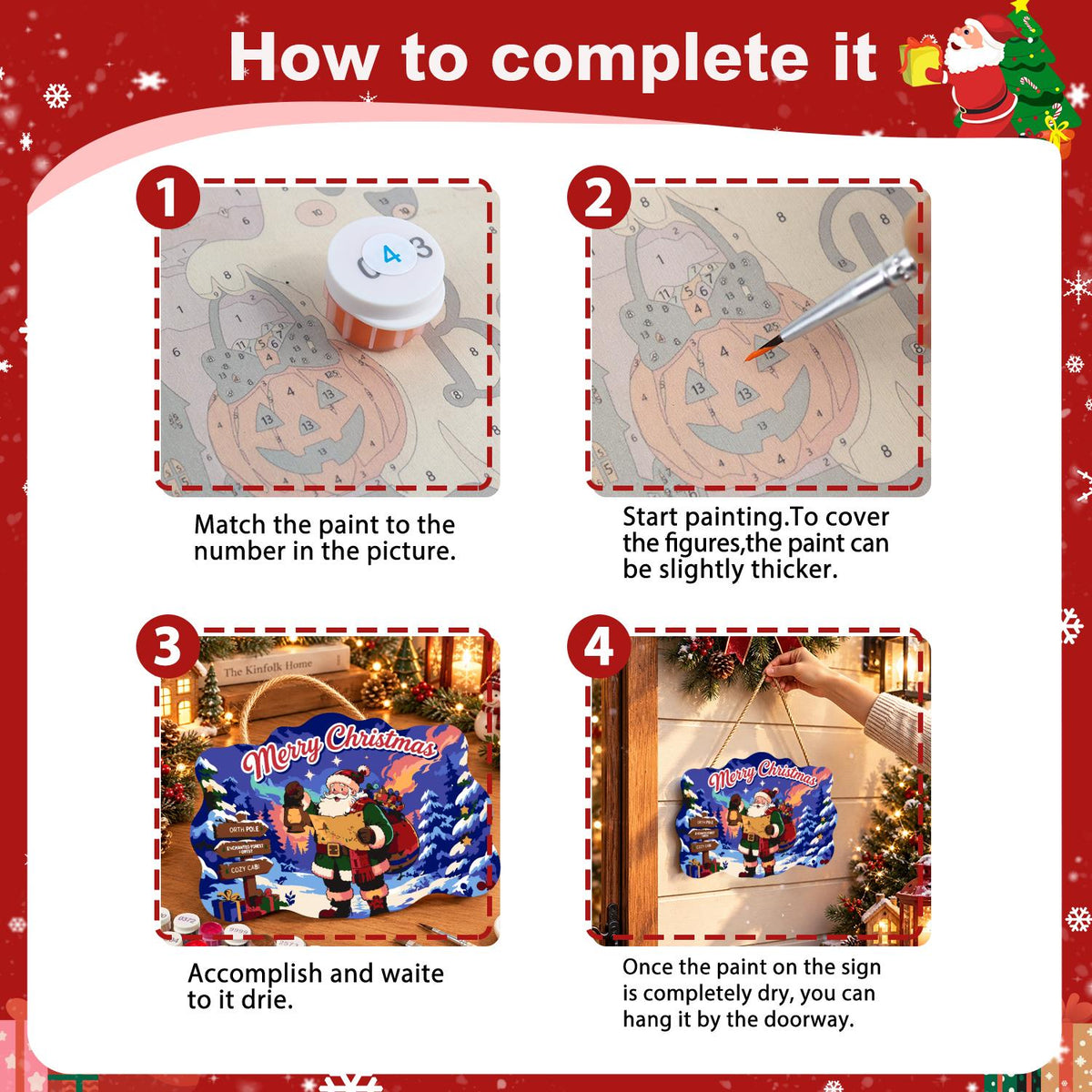 Map-Reading Santa with Lantern paint by numbers hanging sign – image 6