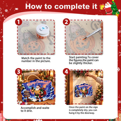 Map-Reading Santa with Lantern paint by numbers hanging sign – image 6