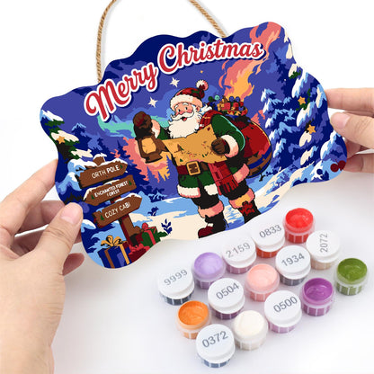 Map-Reading Santa with Lantern paint by numbers hanging sign – image 9