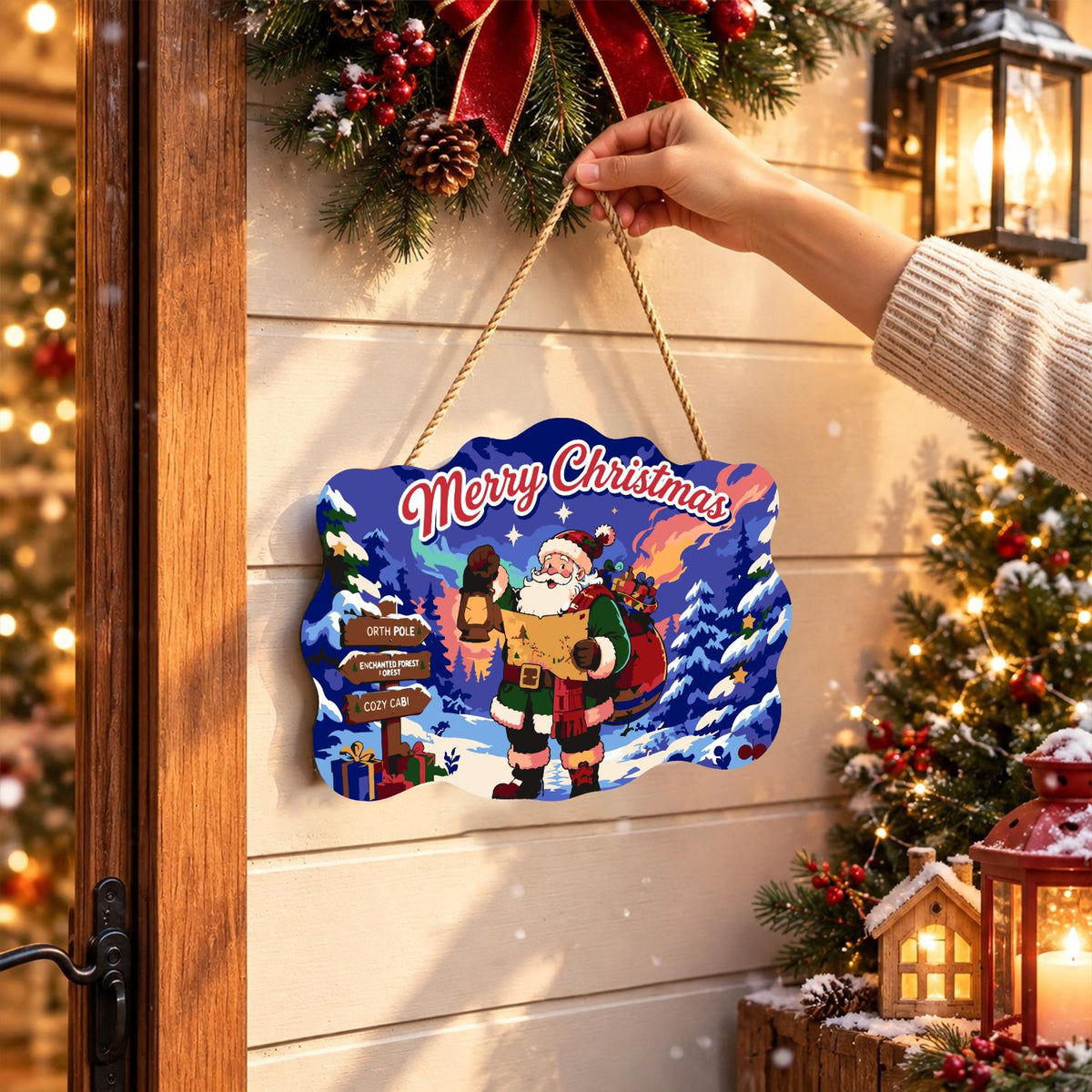 Map-Reading Santa with Lantern paint by numbers hanging sign – image 14