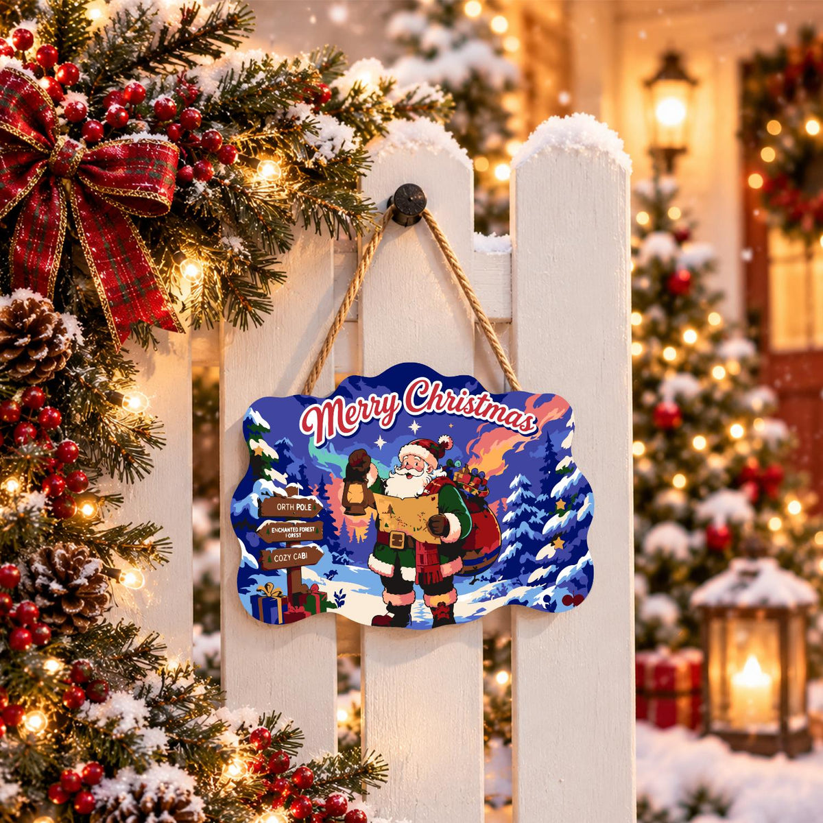 Map-Reading Santa with Lantern paint by numbers hanging sign – image 15