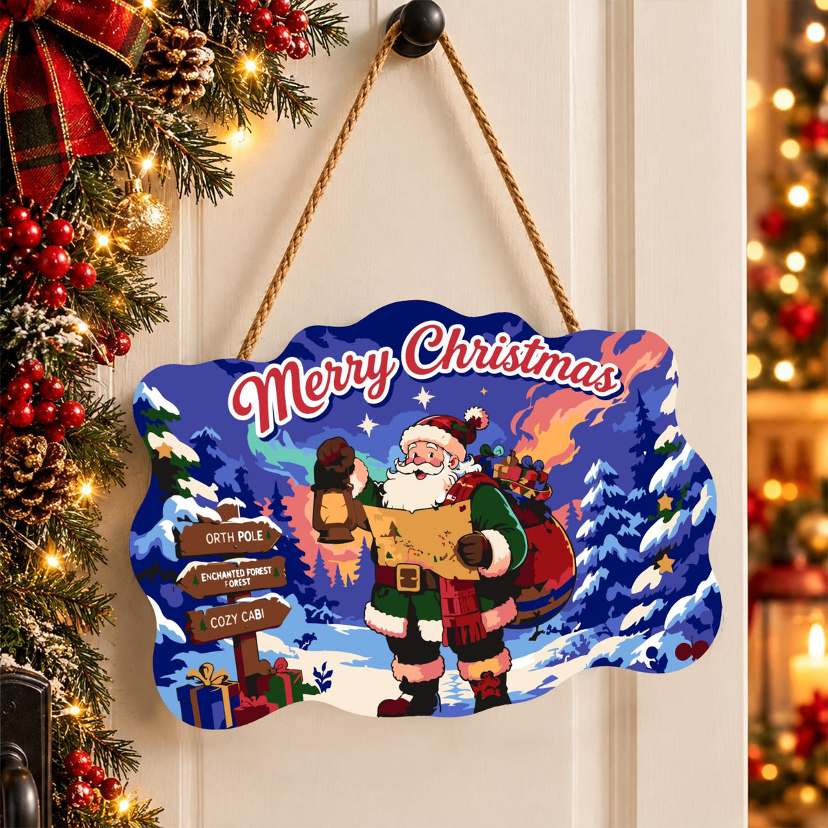 Map-Reading Santa with Lantern paint by numbers hanging sign – image 16