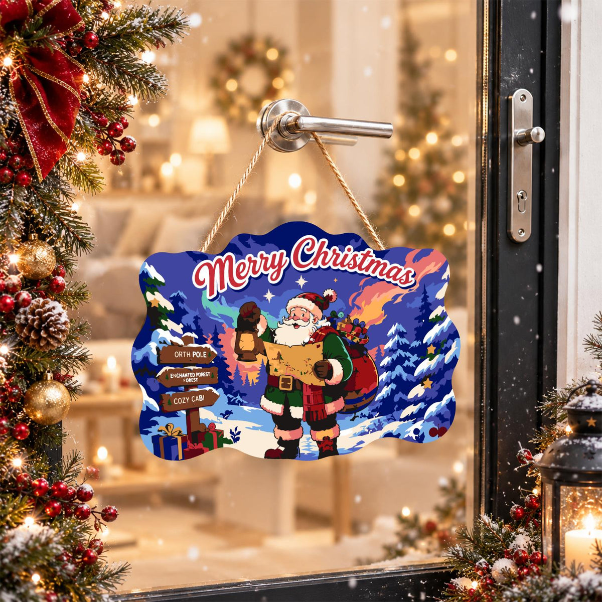 Map-Reading Santa with Lantern paint by numbers hanging sign – image 17