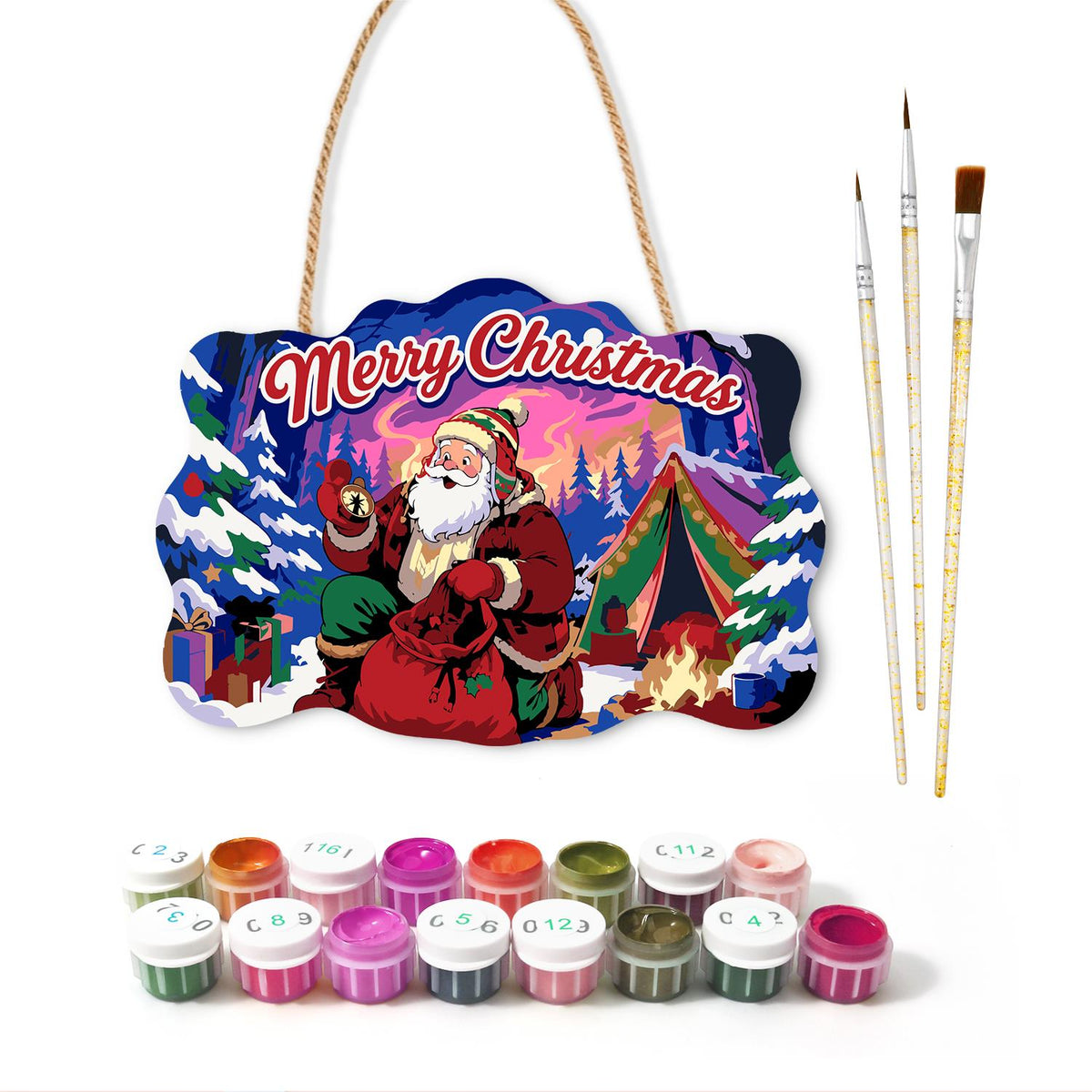 Campfire Santa Under Purple Skies paint by numbers hanging sign – image 2