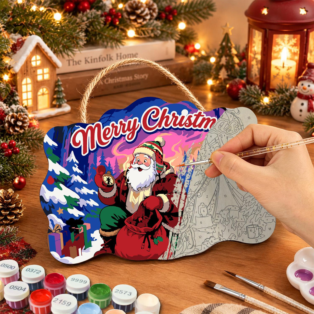 Campfire Santa Under Purple Skies paint by numbers hanging sign – image 7
