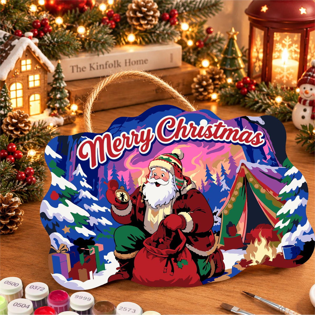 Campfire Santa Under Purple Skies paint by numbers hanging sign – image 8