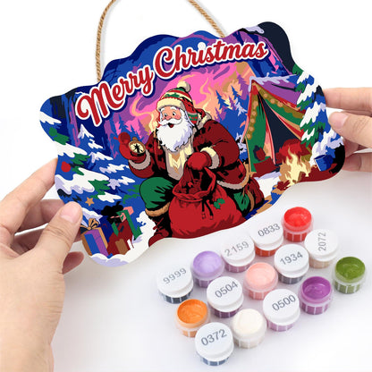 Campfire Santa Under Purple Skies paint by numbers hanging sign – image 9