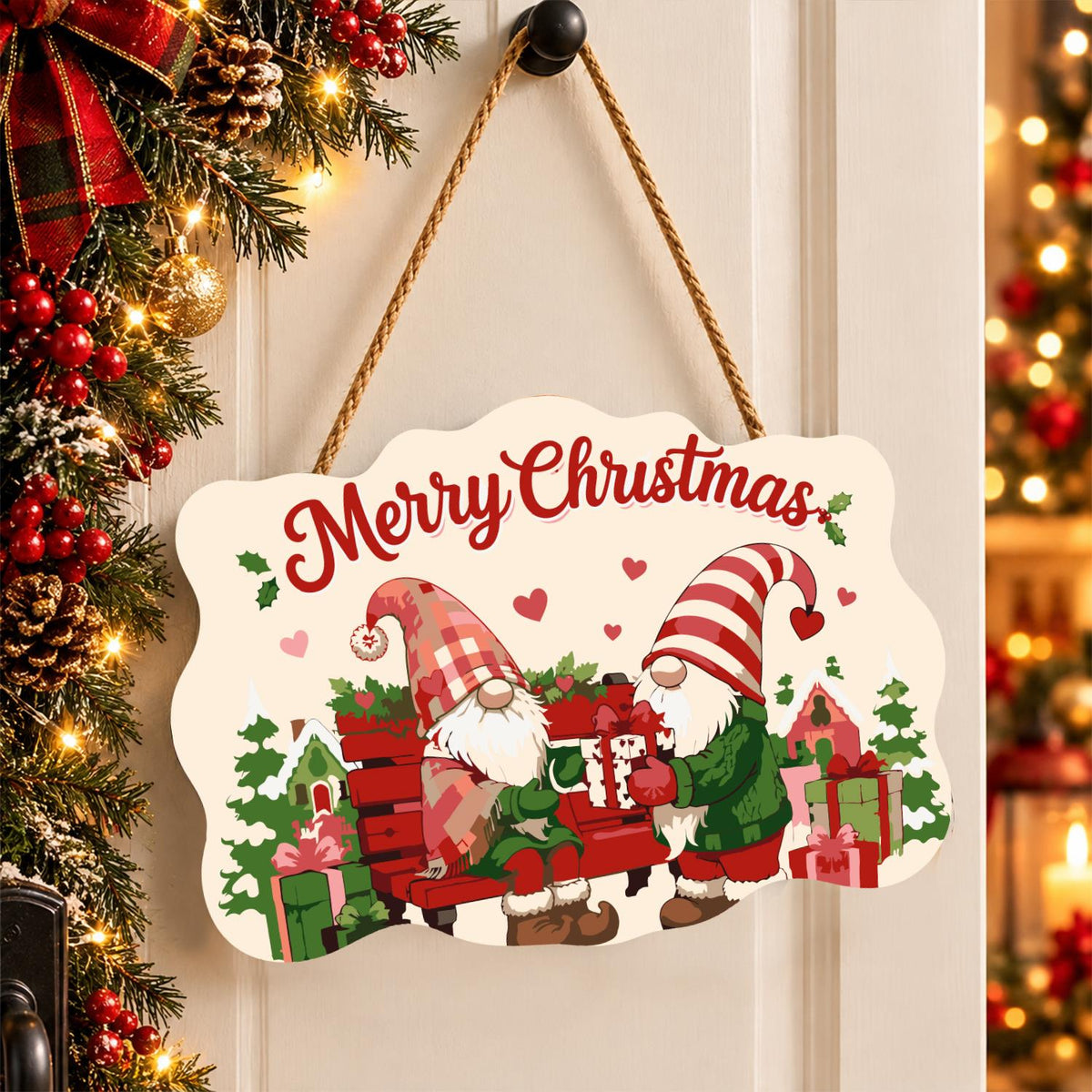 Gnomes on a Red Bench paint by numbers hanging sign – image 16