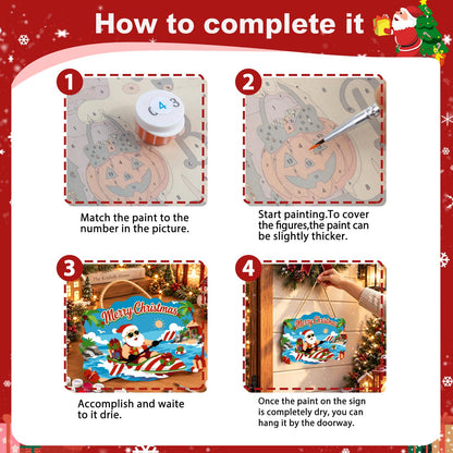 Candy-Striped Kayak Santa paint by numbers hanging sign – image 6