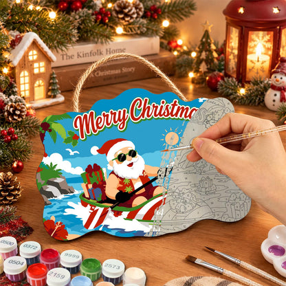 Candy-Striped Kayak Santa paint by numbers hanging sign – image 7