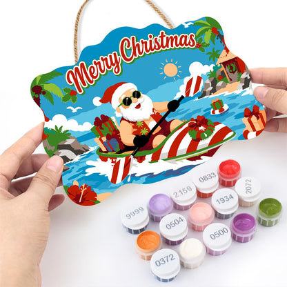 Candy-Striped Kayak Santa paint by numbers hanging sign – image 9