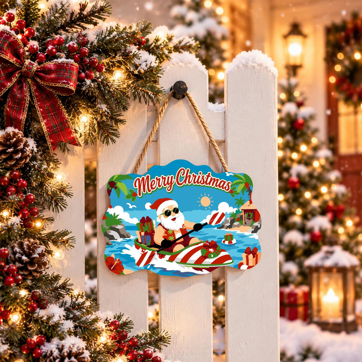 Candy-Striped Kayak Santa paint by numbers hanging sign – image 15