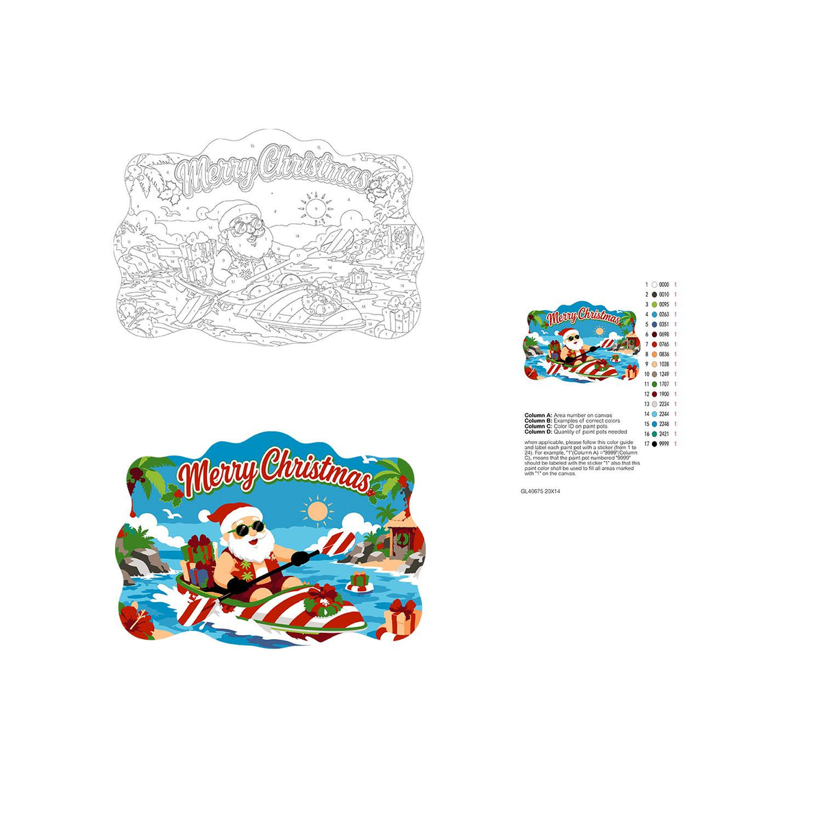 Candy-Striped Kayak Santa paint by numbers hanging sign – image 19