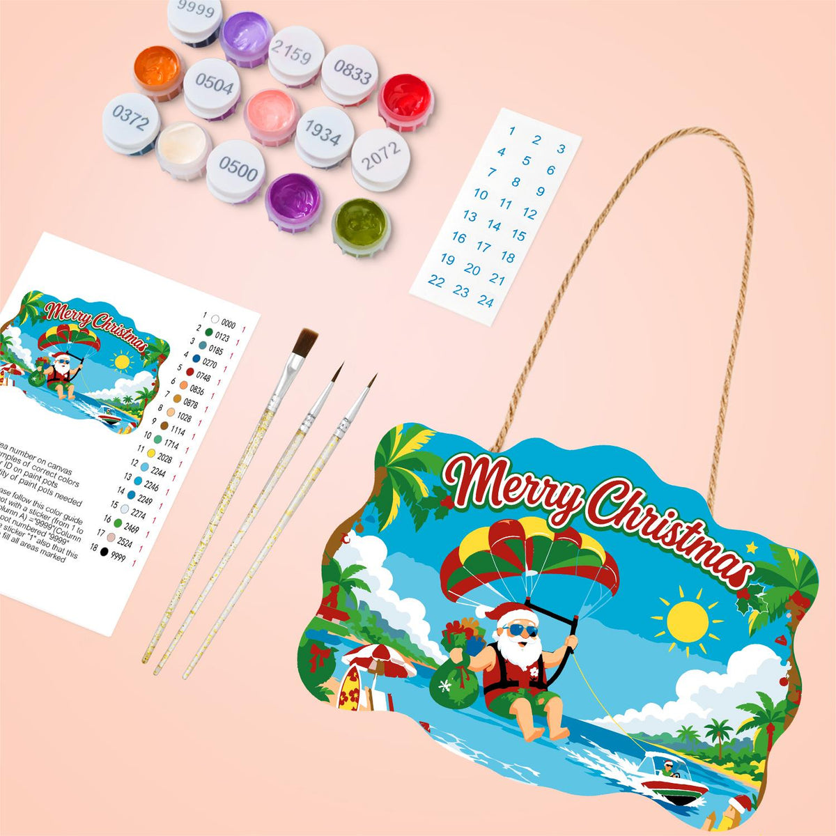 Parasailing Santa Over the Bay paint by numbers hanging sign – image 4