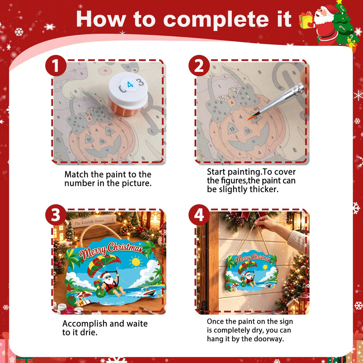 Parasailing Santa Over the Bay paint by numbers hanging sign – image 6