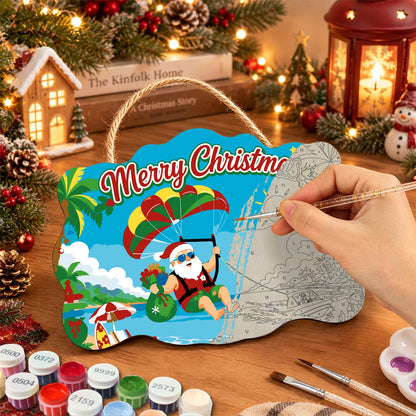 Parasailing Santa Over the Bay paint by numbers hanging sign – image 7
