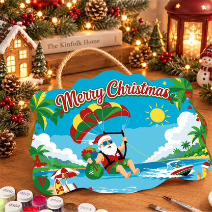 Parasailing Santa Over the Bay paint by numbers hanging sign – image 8