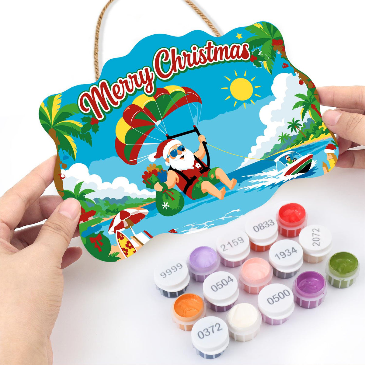 Parasailing Santa Over the Bay paint by numbers hanging sign – image 9