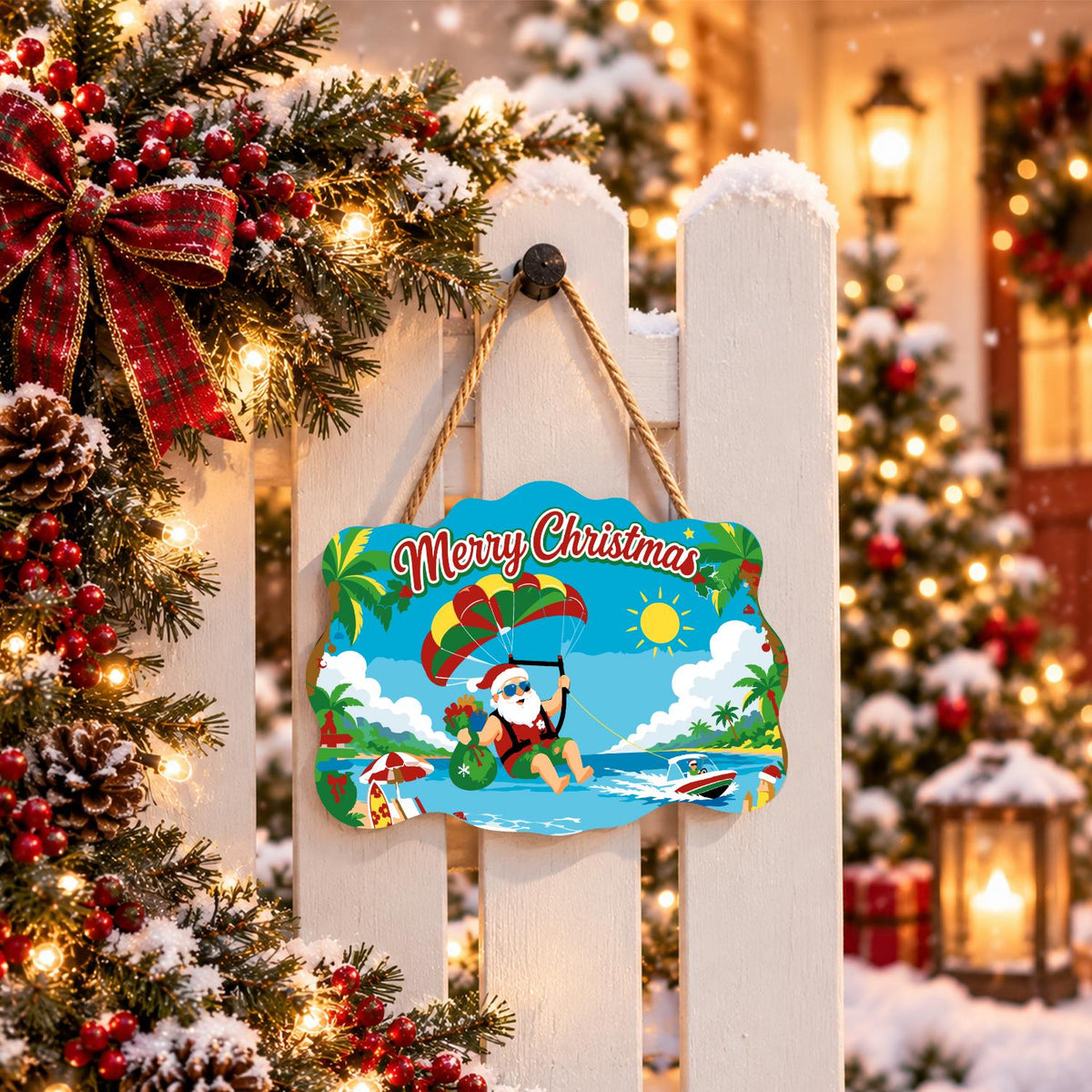 Parasailing Santa Over the Bay paint by numbers hanging sign – image 15