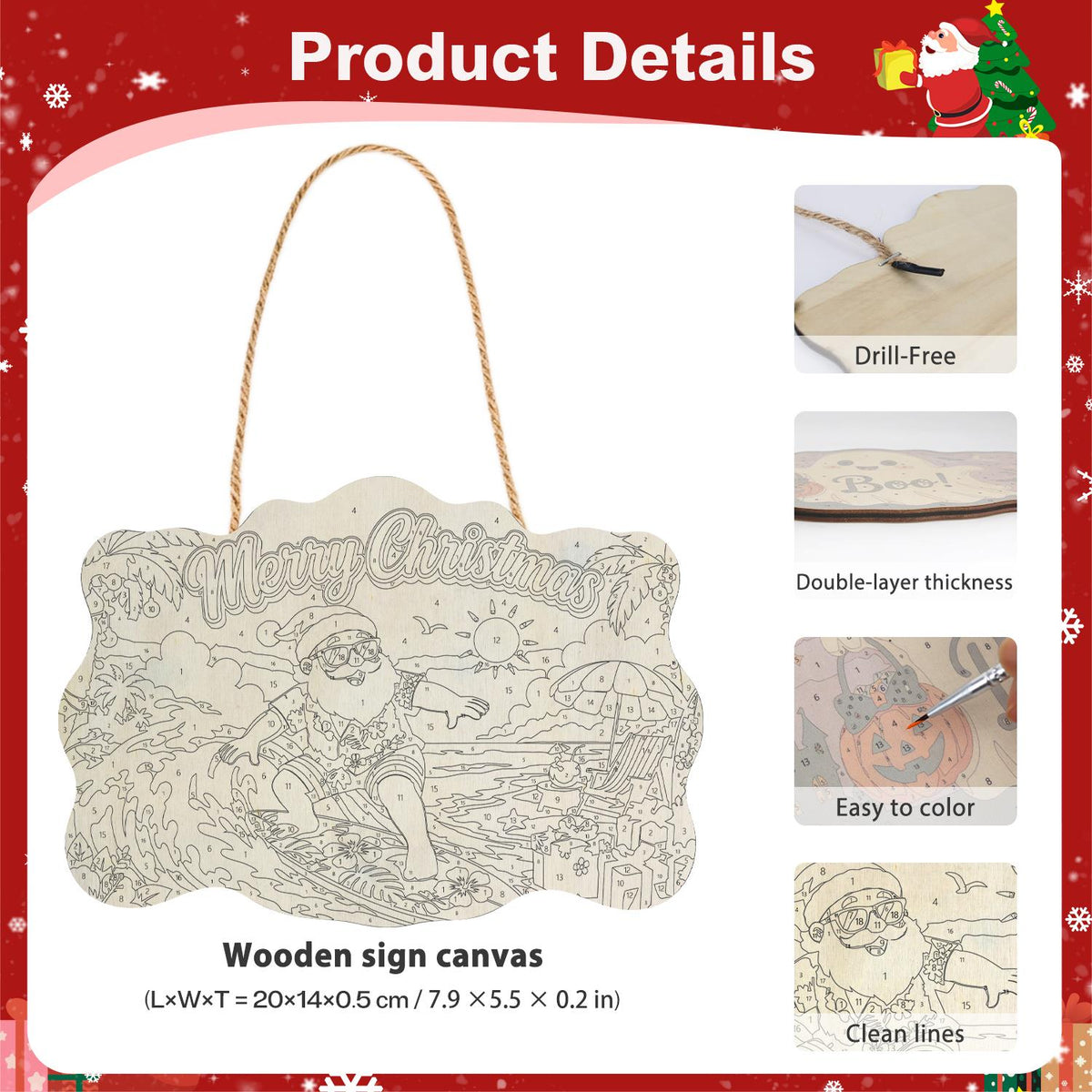 Surfing Santa on a Curling Wave paint by numbers hanging sign – image 5
