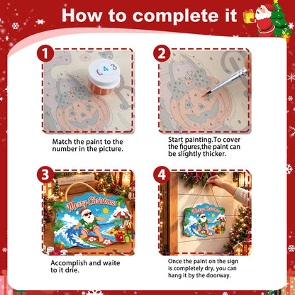 Surfing Santa on a Curling Wave paint by numbers hanging sign – image 6