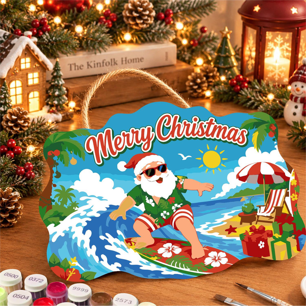 Surfing Santa on a Curling Wave paint by numbers hanging sign – image 8
