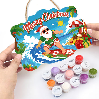 Surfing Santa on a Curling Wave paint by numbers hanging sign – image 9