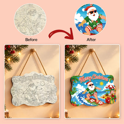 Surfing Santa on a Curling Wave paint by numbers hanging sign – image 10